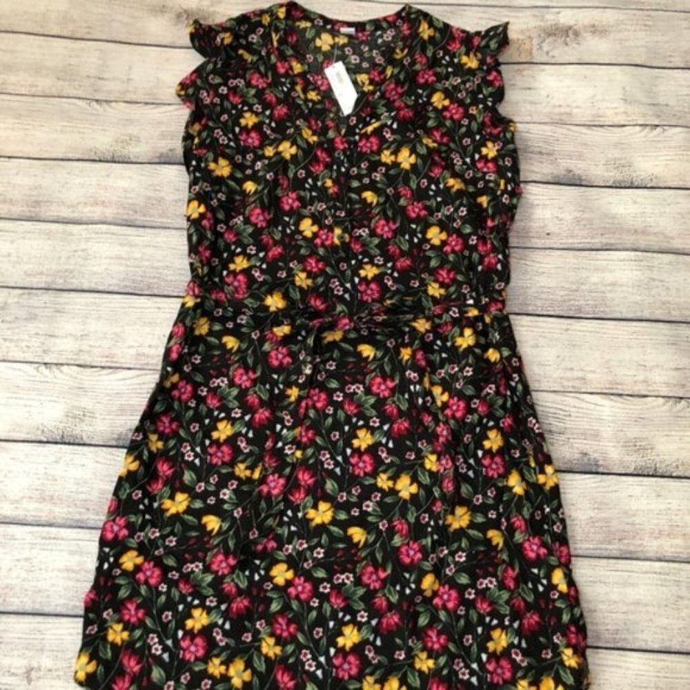 NWT Old Navy Black Floral Ruffle Trim Dress